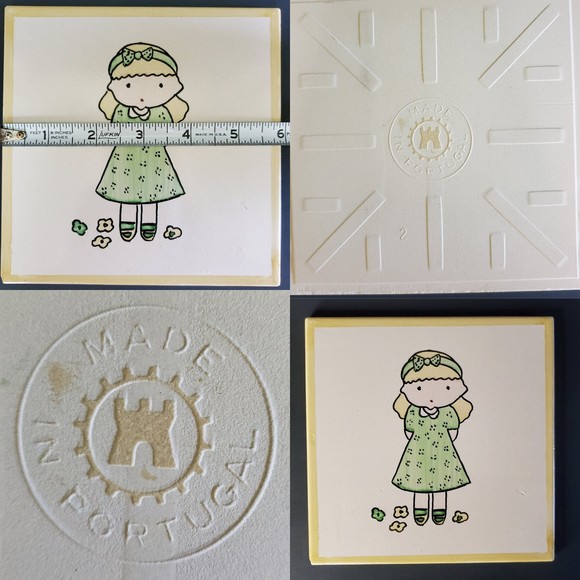 2 Portuguese Tile Trivet Pot Rests Vtg 70s Minimalist Pop Art Cartoon Gr… - Picture 6 of 11